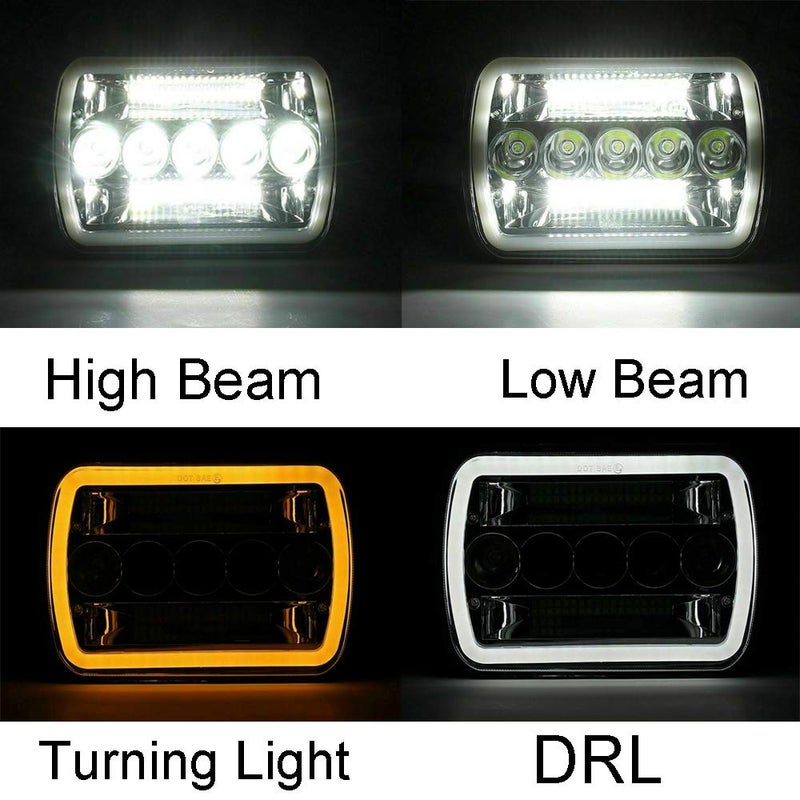 AMUNIESUN Super Bright Pair 7x6 5x7 Headlights 6052 6054 H5054 H6054 Hi/Low Sealed Beam White/Amber Halo Compatible With Ford E250 E350 E450 E150 F550 F600 F650 F700 F750 GMC Savana Chevy Express - Image 2